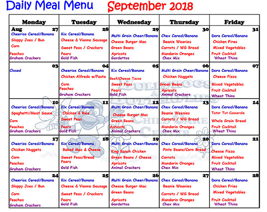 August 2015 Meal Menu